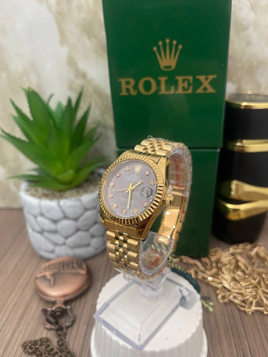 RELOJ ROLEX DAMA DORADO ESFERA NEGRA MANILLA TRENZADA