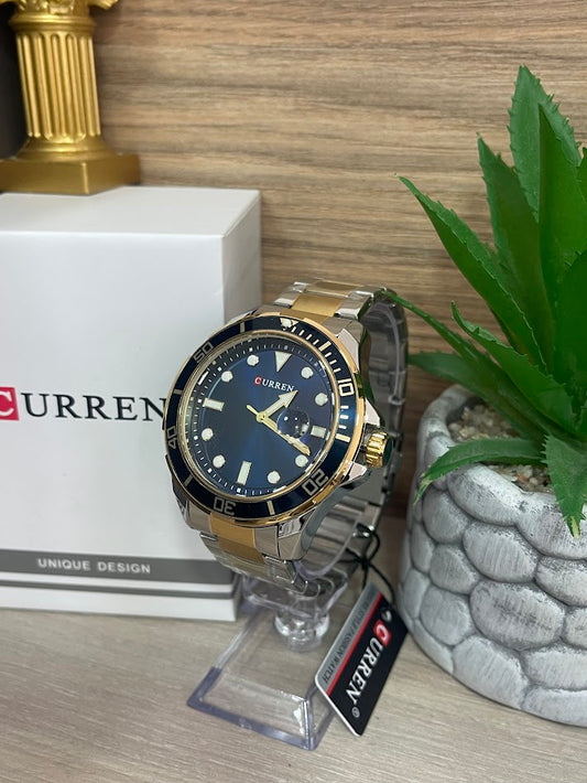 RELOJ CURREN BICOLOR ARO AZUL FONDO AZUL CON CALENDARIO