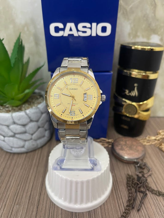 CASIO CABALLERO BICOLOR ARO Y ESFERA DORADO CALENDARIO