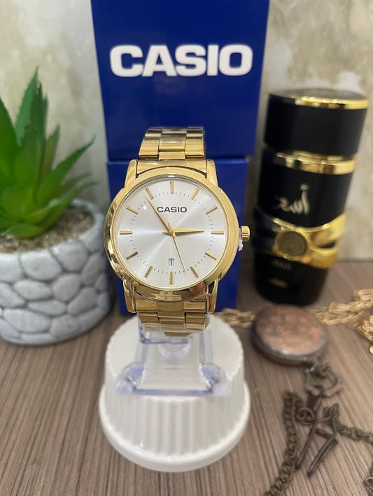 CASIO CABALLERO DORADO MANILLA DE ACERO ESFERA PLATEADA