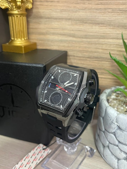 RELOJ SANDA NEGRO DOBLE HORA MANILLA DE SILICONA