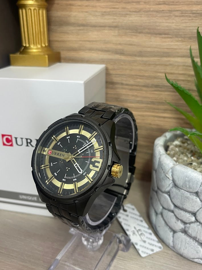 RELOJ CURREN CABALLERO NEGRO DETALLES DORADOS