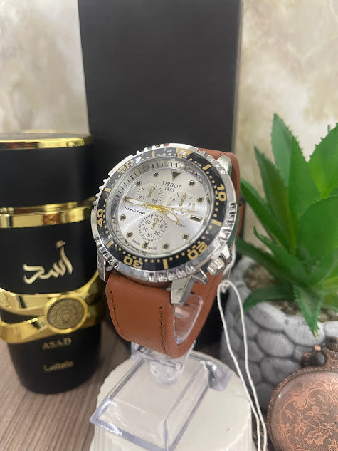 TISSOT MANILLA CUERO CAFE ESFERA PLATEADA
