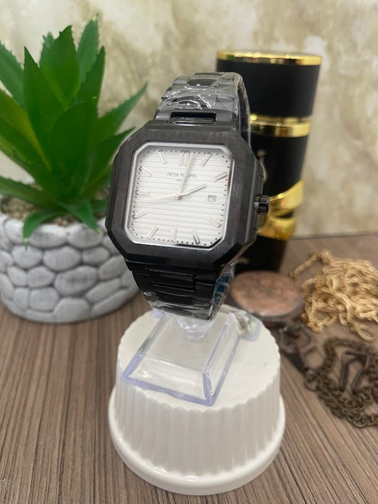 RELOJ PATEK CABALLERO NEGRO FONDO BLANCO CON CELENDARIO