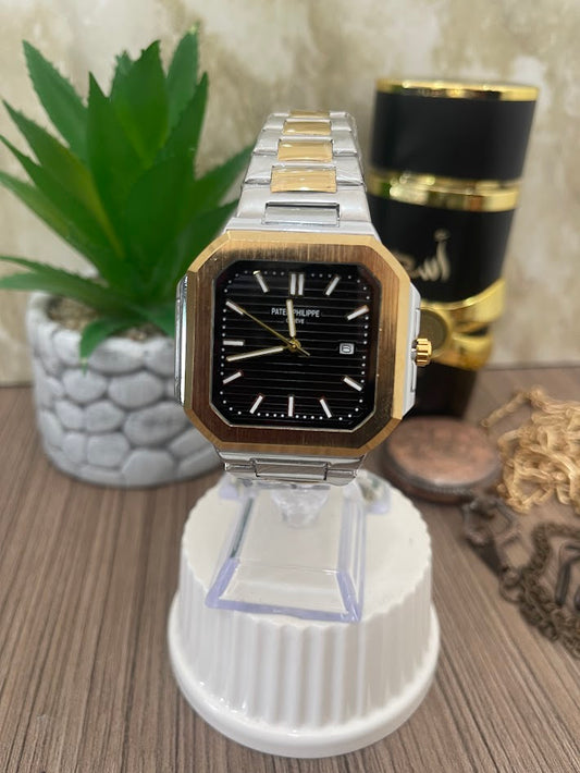 RELOJ PATEK CABALLERO BICOLOR FONDO NEGRO CALENDARIO