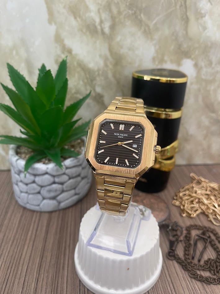 RELOJ PATEK CABALLERO DORADO FONDO NEGRO CALENDARIOO