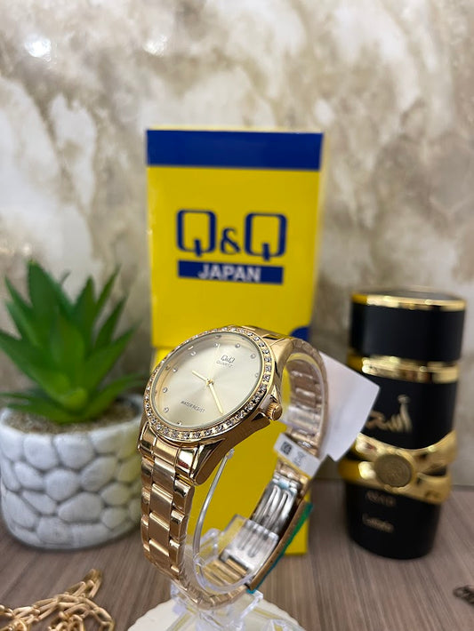 Q&Q ORIGINAL DAMA DORADO ARO DIAMANTADO