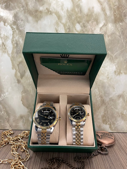 COMBO ROLEX BICOLOR ESFERA NEGRA INCLUYE CAJA