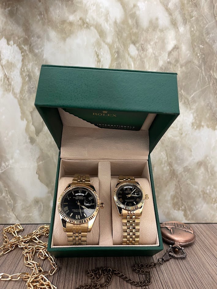 COMBO ROLEX DORADO ESFERA NEGRA INCLUYE CAJA