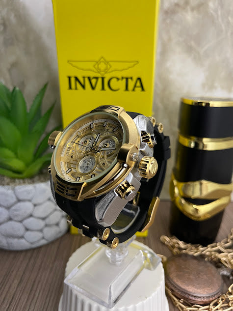 INVICTA SILICONA NEGRA CAJA BICOLOR ESFERA DORADA