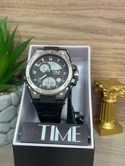 RELOJ DIGITAL TIME NEGRO Y PLATEADO