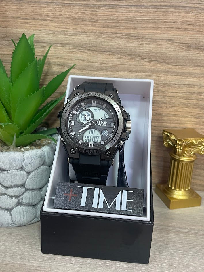 RELOJ DIGITAL TIME NEGRO Y GRIS