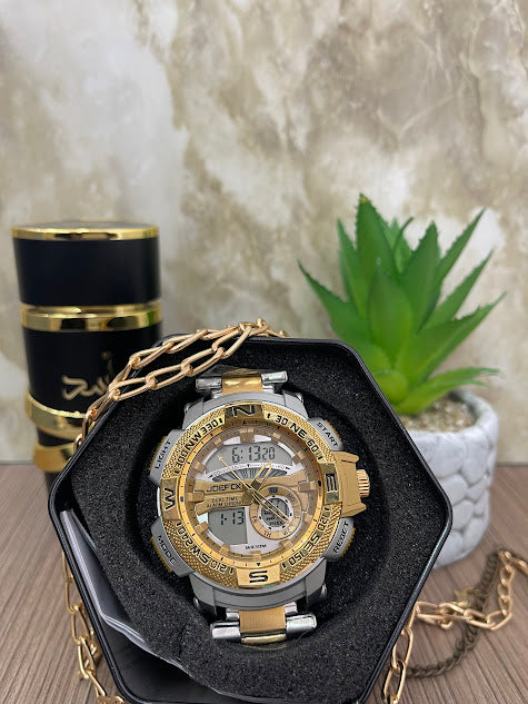 JOEFOX DOBLE HORA BICOLOR BORDE DORADO