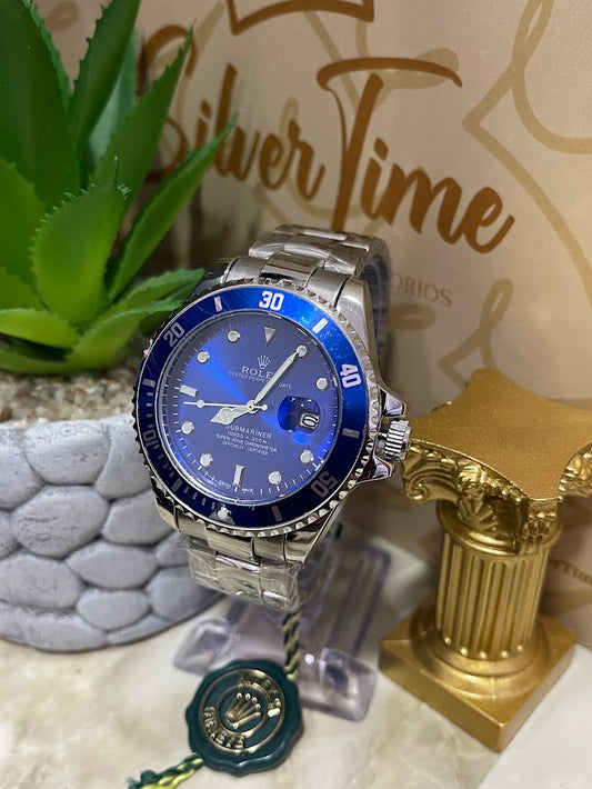 RELOJ ROLEX PLATEADO CARA AZUL