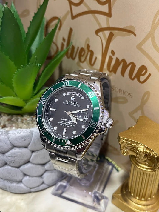 RELOJ ROLEX PLATEADO ARO VERDE