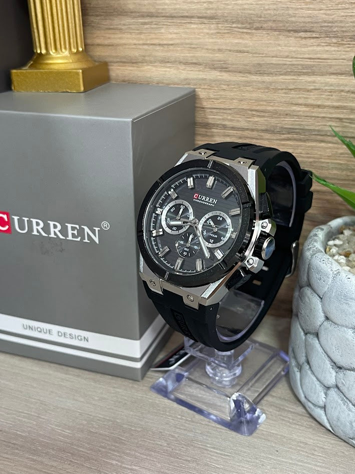 RELOJ CURREN CABALLERO NEGRO MANILLA SILICONA