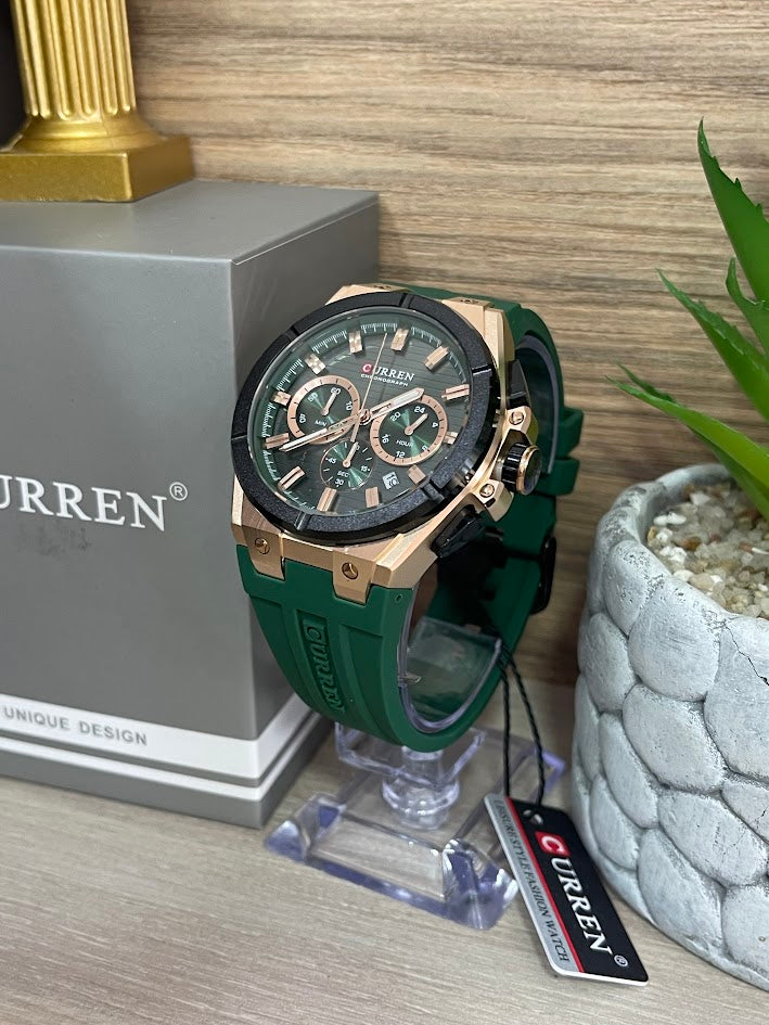 RELOJ CURREN CABALLERO VERDE Y ORO ROSA