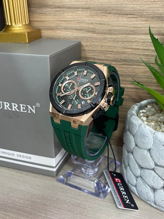 RELOJ CURREN CABALLERO VERDE Y ORO ROSA