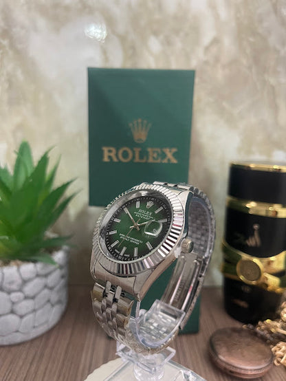 ROLEX PLATEADO ESFERA VERDE INCLUYE CAJA