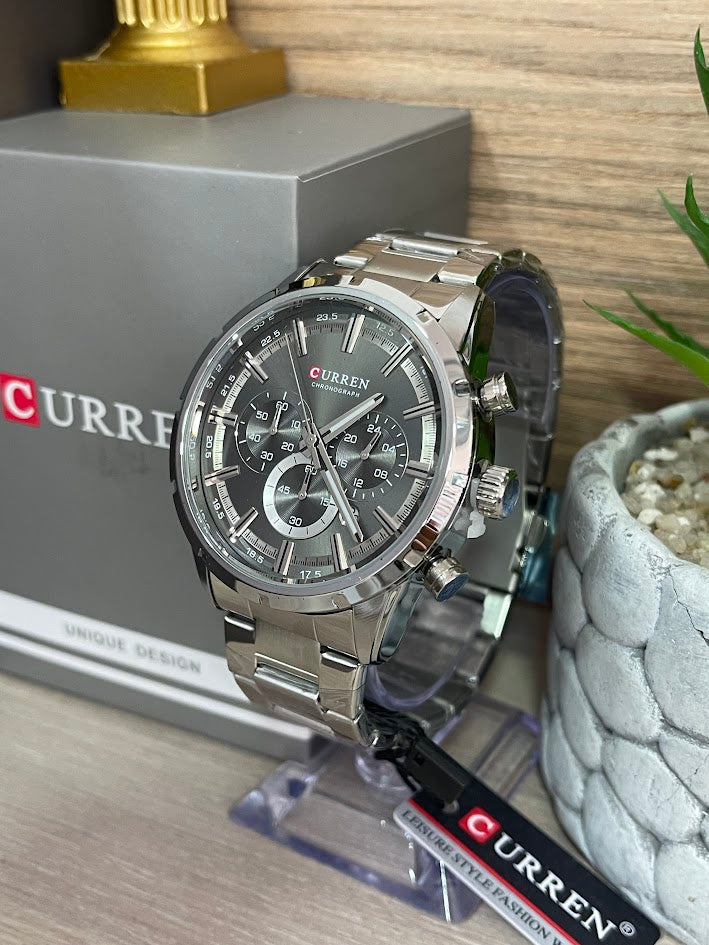 RELOJ CURREN CABALLERO PLATEADO ESFERA NEGRA