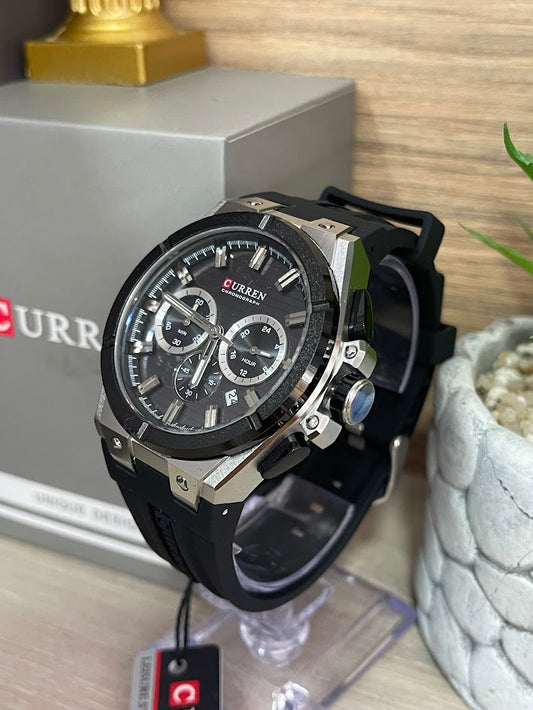 RELOJ CURREN CABALLERO MANILLA SILICONA NEGRO