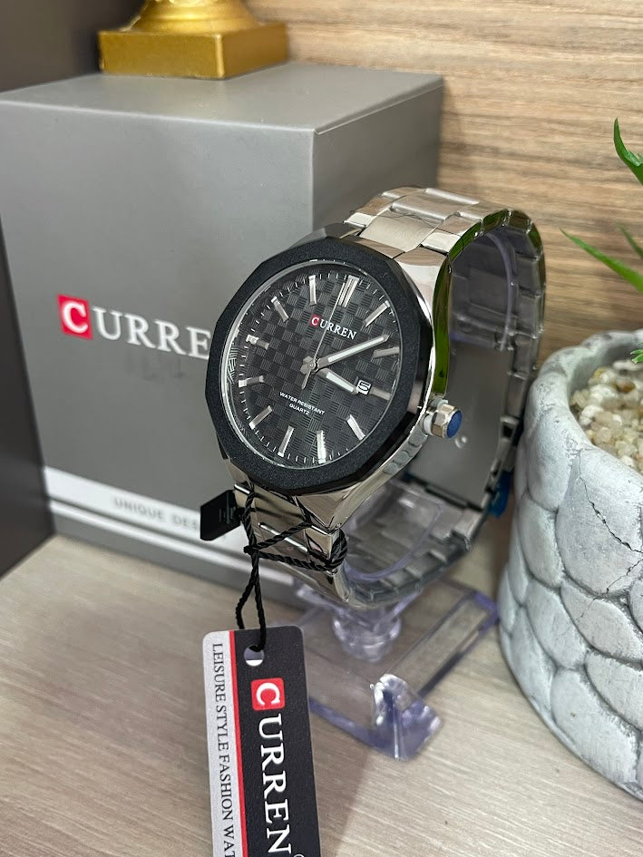 RELOJ CURREN CABALLERO PLATEADO Y NEGRO