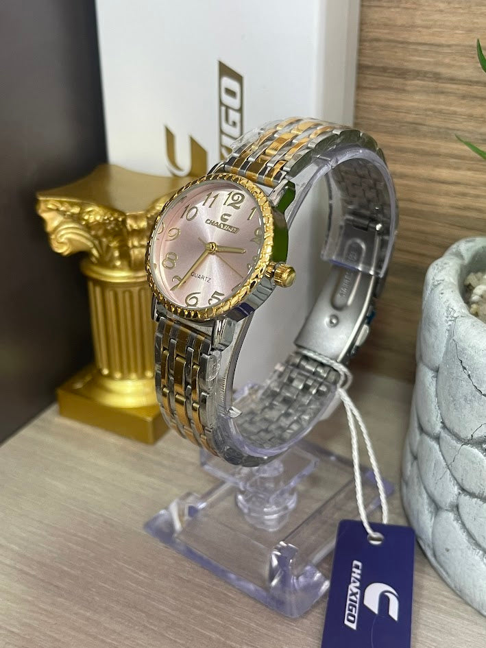 RELOJ CHAXIGO DAMA BICOLOR FONDO ROSADO