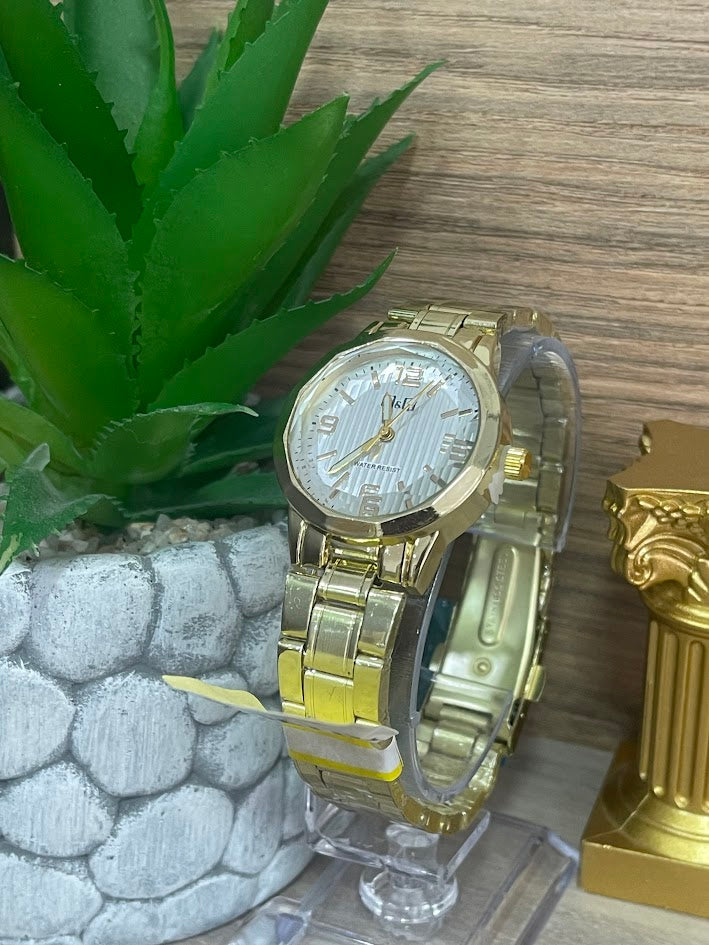 RELOJ QYQ DAMA DORADO FONDO PLATEADO