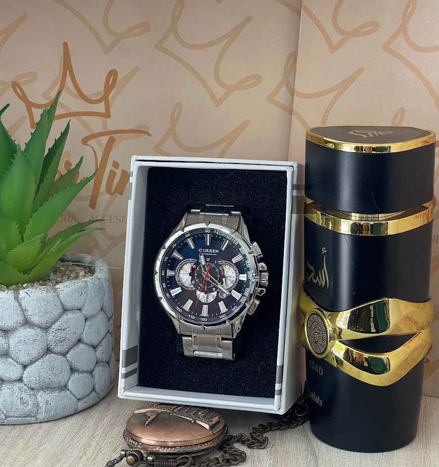 RELOJ CABALLERO CURREN PLATEADO ESFERA AZUL