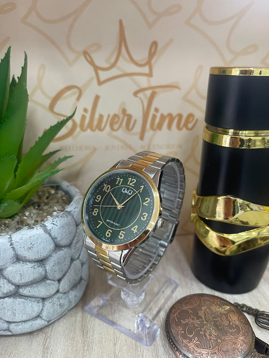 RELOJ HOMBRE QYQ BICOLOR ESFERA VERDE