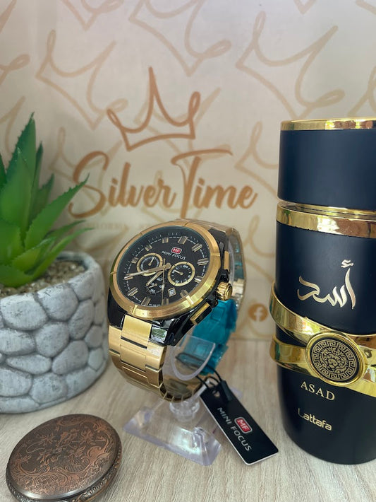 RELOJ HOMBRE EXTRI DORADO Y NEGRO