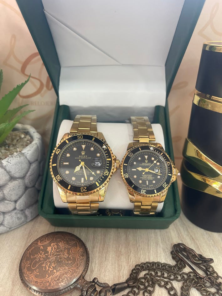 COMBO PAREJA ROLEX DORADO FONDO Y ARO NEGRO