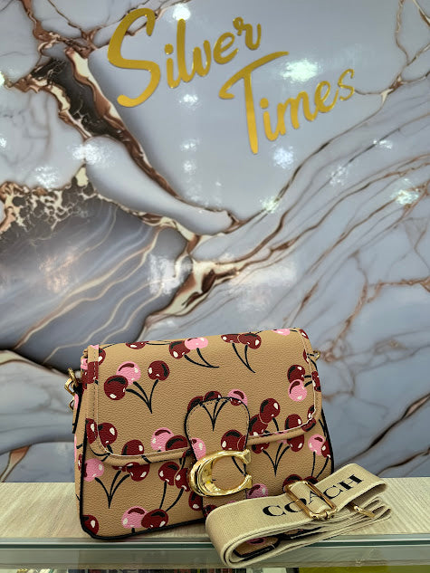 BOLSO COACH BEIGE CEREZAS DOBLE CORREA