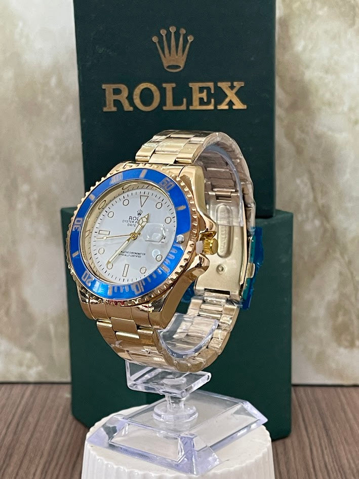 ROLEX DORADO ARO AZUL ESFERA BLANCA INCLUYE CAJA