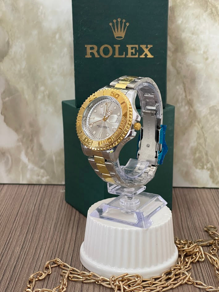 ROLEX BICOLOR ARO DORADO ESFERA PLATEADA INCLUYE CAJA