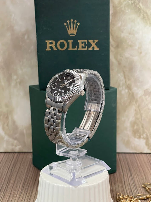 ROLEX DAMA PLATEADO ESFERA NEGRA INCLUYE CAJA