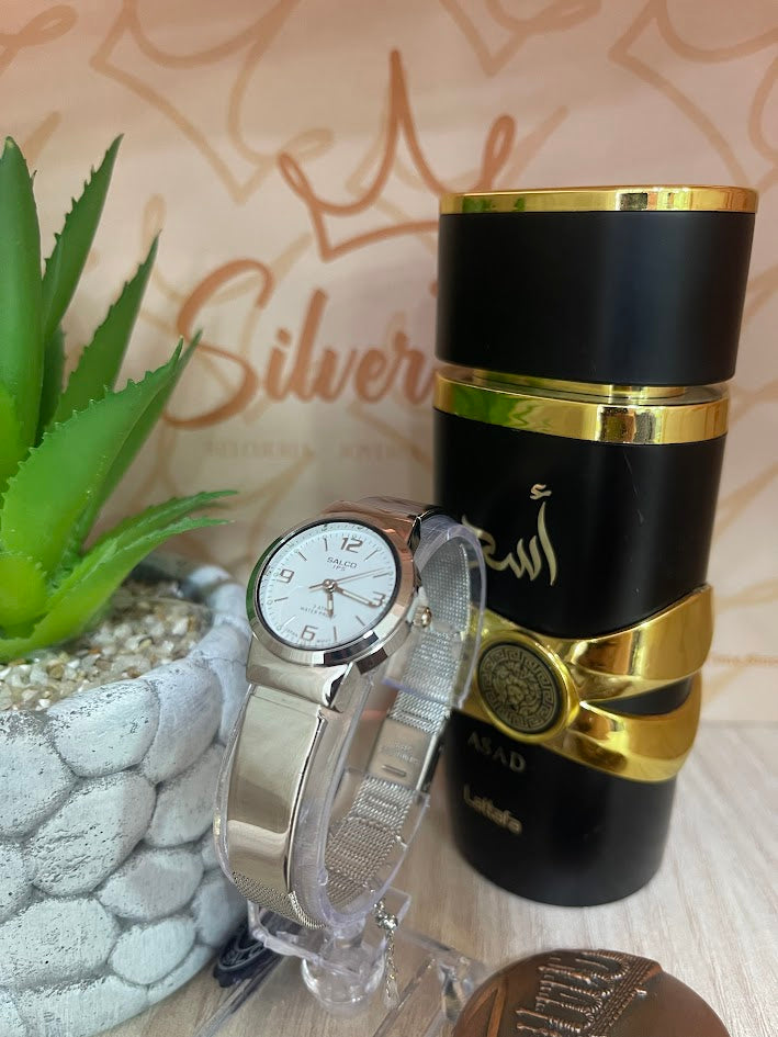 RELOJ SALCO DAMA PLATEADO MANILLA PULCERA