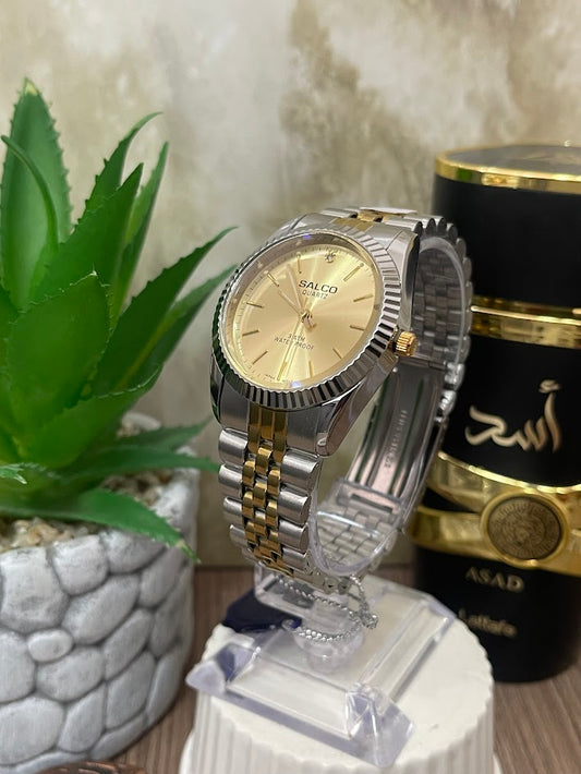 RELOJ SALCO DAMA BICOLOR ESFERA DORADA