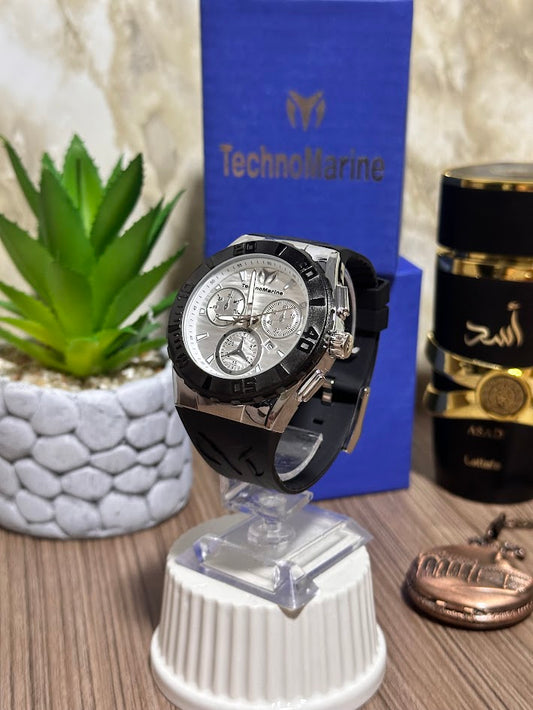 Technomarine Plateado Manilla Silicona Negra