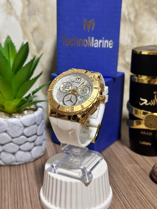 Technomarine Dorado Esfera Blanca Manilla SIlicona Blanca