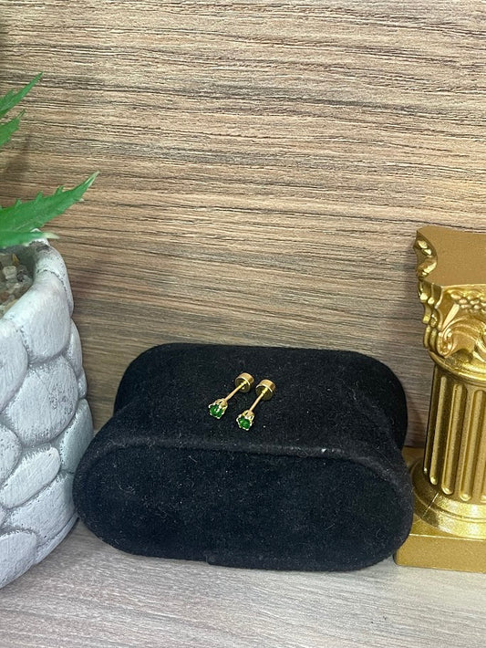 TOPO SEGURIDAD CIRCON VERDE 3MM ORO LAMINADO