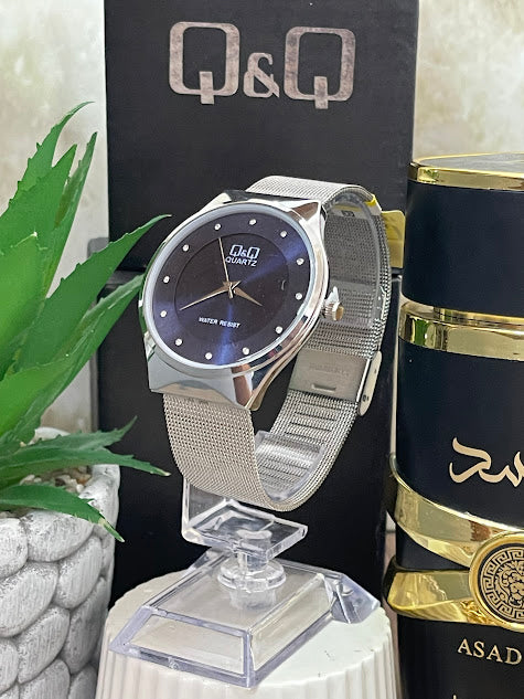 QYQ PLATEADO ESFERA AZUL EN MALLA