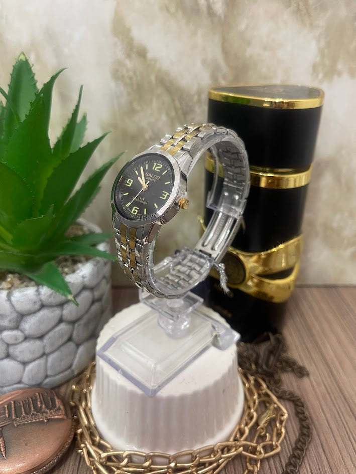 RELOJ SALCO DAMA BICOLOR ESFERA NEGRA
