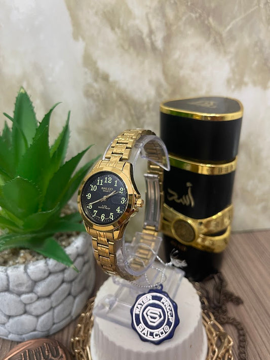 SALCO DAMA DORADO ESFERA NEGRA NUMEROS FLUORECENTES