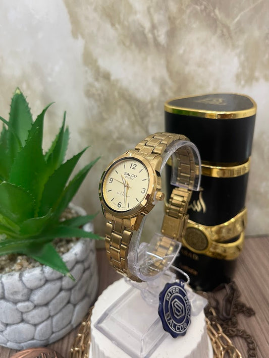 RELOJ SALCO DAMA TODO DORADO CUATRO NUMEROS