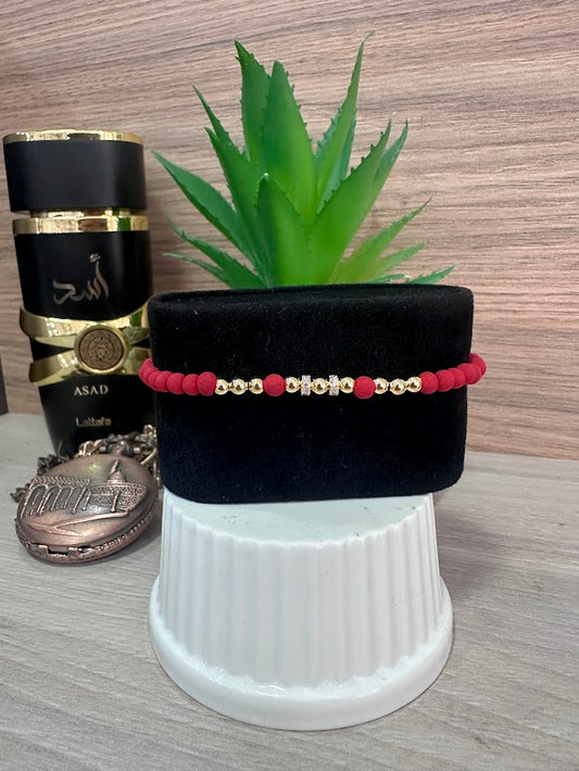 PULSERA NEOPRENO ROJA ORO LAMINADO