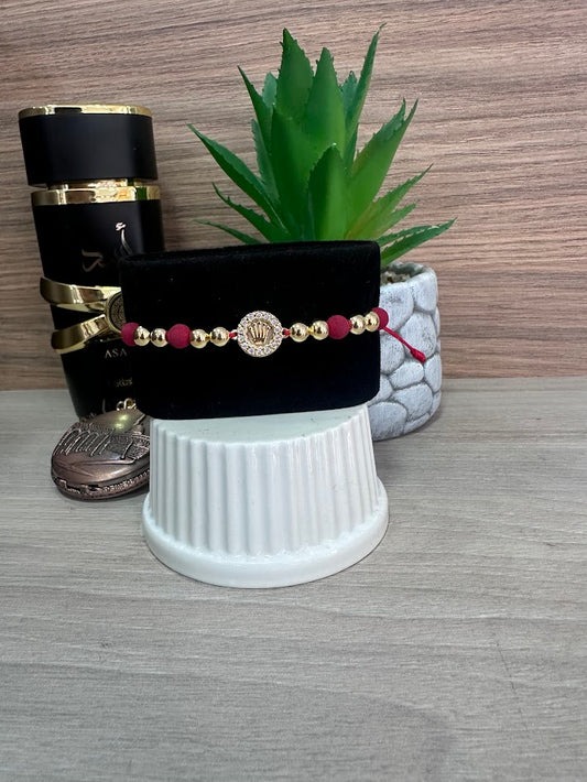 PULSERA NEOPRENO ROJA 6MM ORO LAMINADO