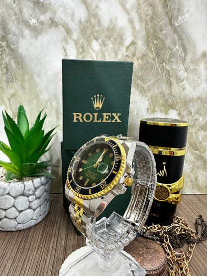 ROLEX BICOLOR ESFERA VERDE ARO NEGRO CALENDARIO INCLUYE CAJA