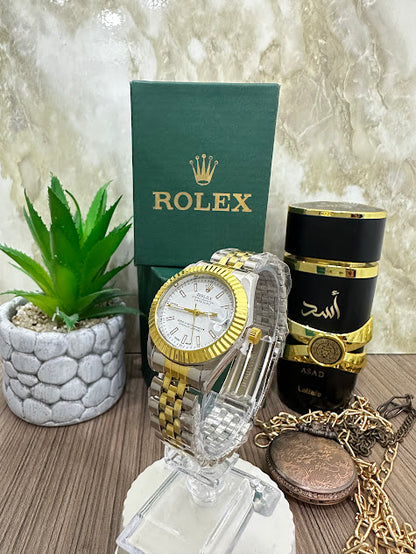 ROLEX BICOLOR ESFERA PLATEADA ARO DORADO INCLUYE CAJA
