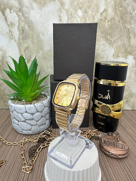 RELOJ BLU DAMA CUADRADO DORADO ESFERA DORADA